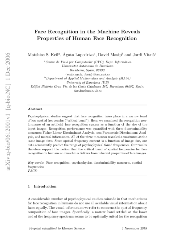 (PDF) Face Recognition in the Machine Reveals Properties of Human Face ...