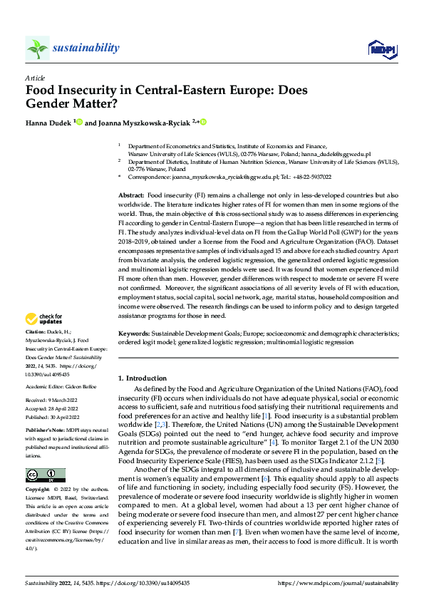 (PDF) Food Insecurity in Central-Eastern Europe: Does Gender Matter?