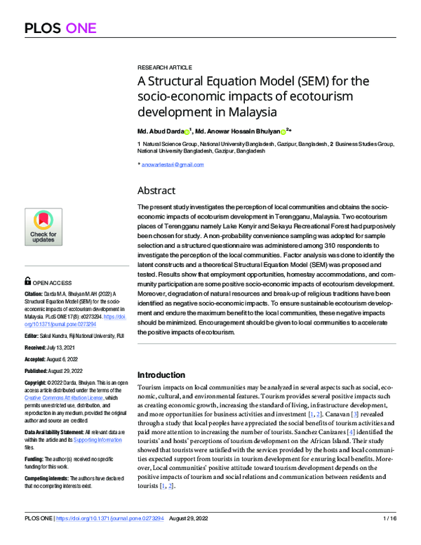 (PDF) A Structural Equation Model (SEM) for the socio-economic impacts ...