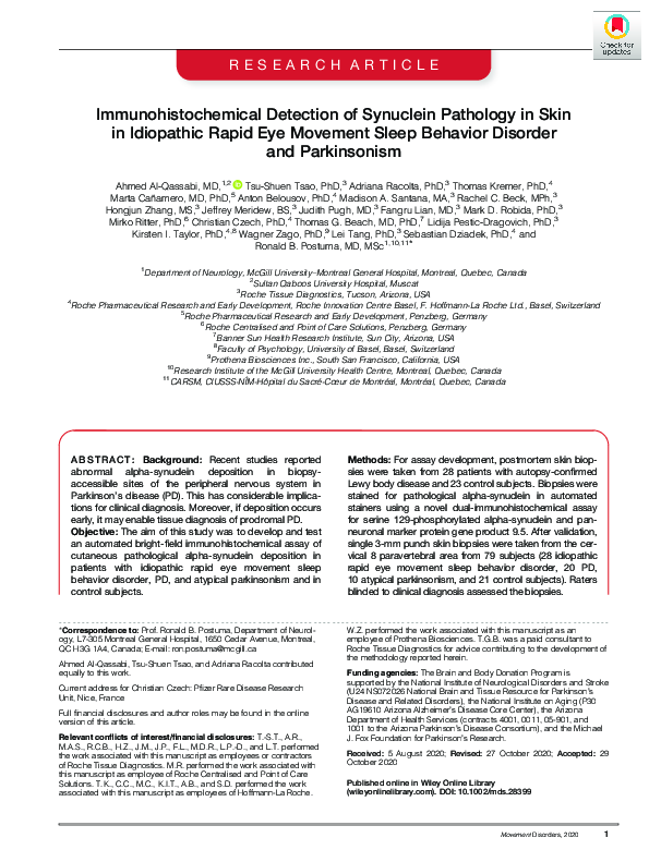 (PDF) Immunohistochemical Detection of Synuclein Pathology in Skin in ...