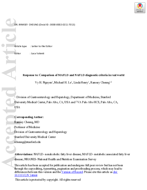 (PDF) Response to: Comparison of MAFLD and NAFLD diagnostic criteria in ...