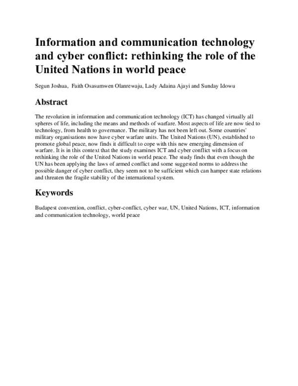 Information and communication technology and cyber conflict: rethinking the role of the United Nations in world peace
