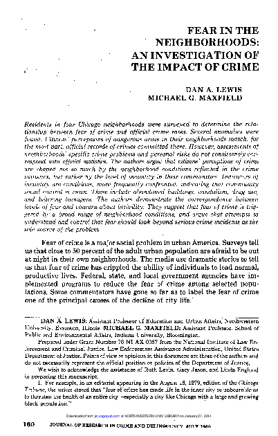 (PDF) Fear in the Neighborhoods: an Investigation of the Impact of Crime