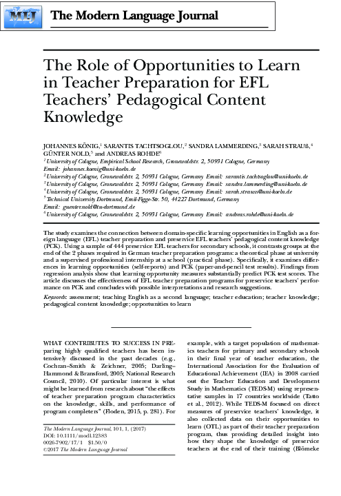 (PDF) The Role of Opportunities to Learn in Teacher Preparation for EFL ...