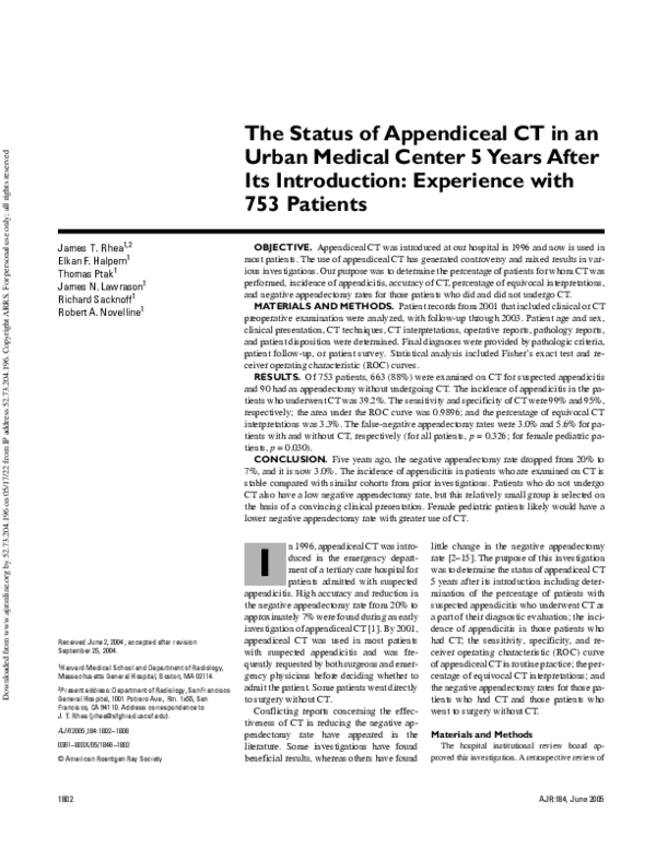 (PDF) The Status of Appendiceal CT in an Urban Medical Center 5 Years ...