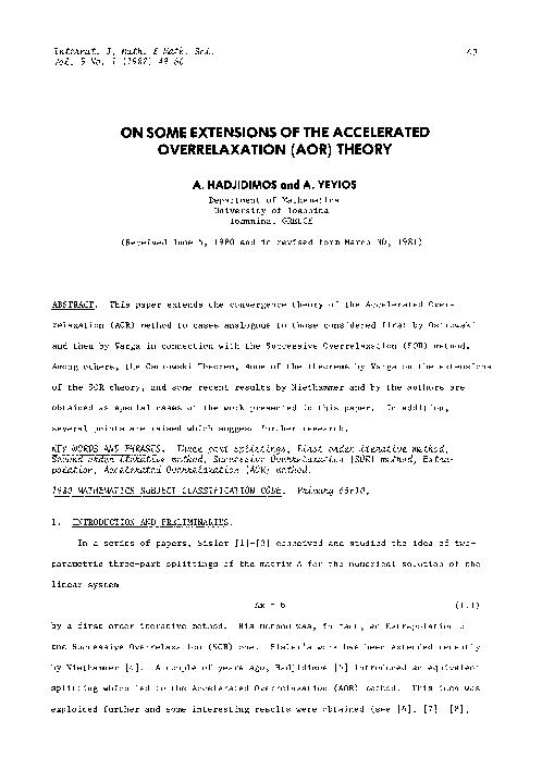 (PDF) On some extensions of the accelerated overrelaxation (AOR) theory