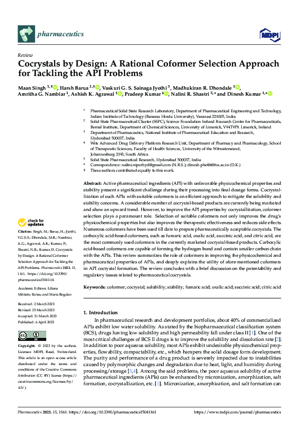 (PDF) Cocrystals by Design: A Rational Coformer Selection Approach for ...