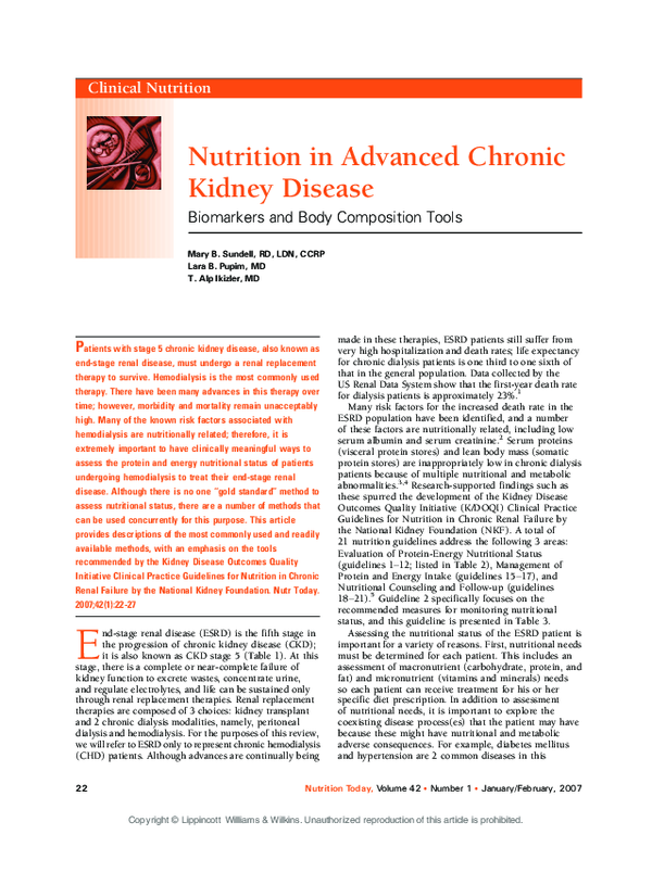 (PDF) Nutrition in Advanced Chronic Kidney Disease