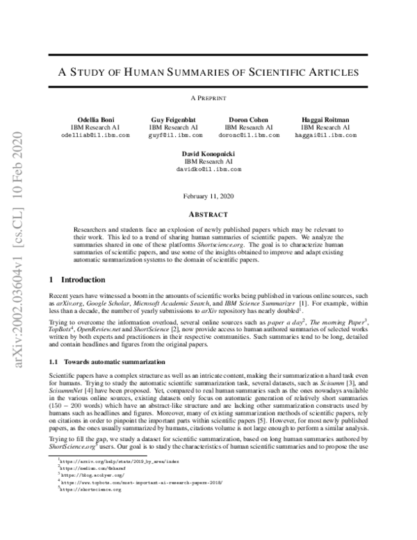 (PDF) A Study of Human Summaries of Scientific Articles
