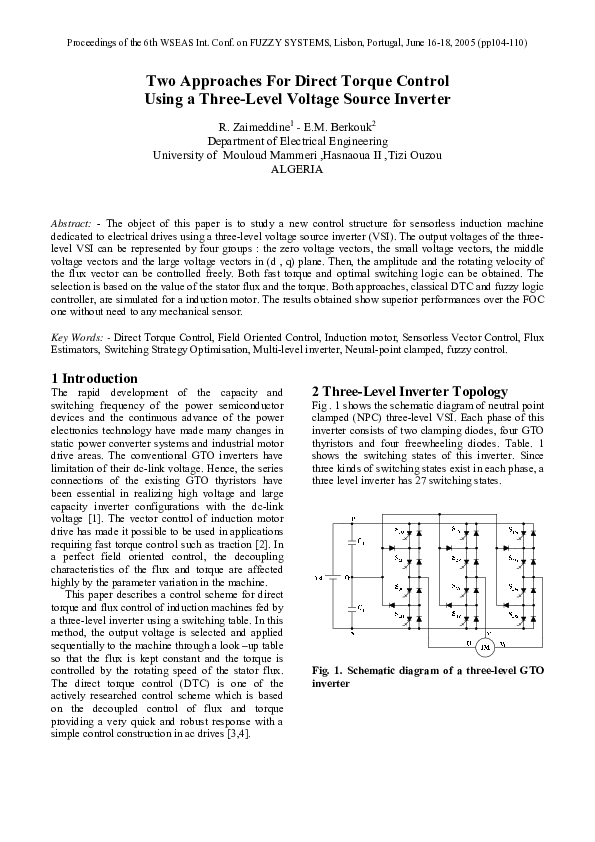 (PDF) Two approaches for direct torque control using a three-level ...