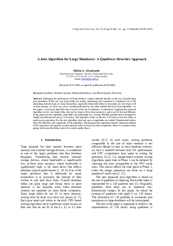 (PDF) A Join Algorithm for Large Databases: A Quadtrees Structure Approach