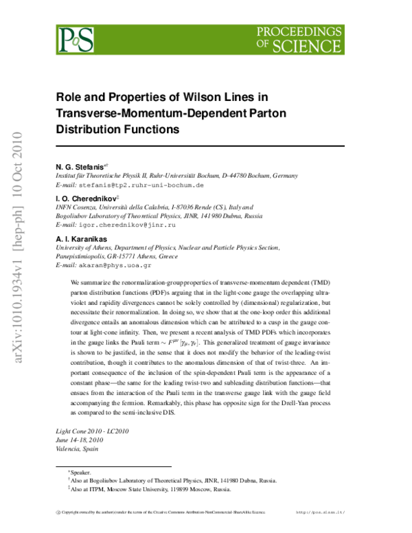 (PDF) Role and Properties of Wilson Lines in Transverse-Momentum ...