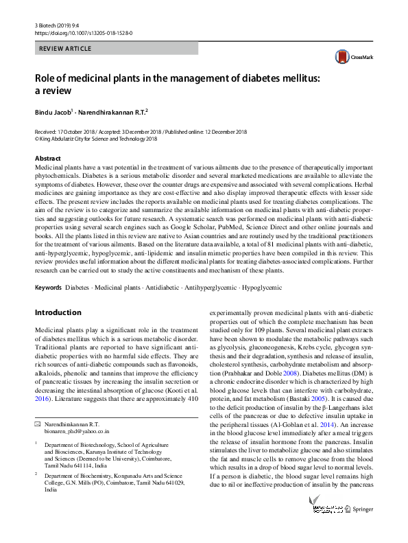 (PDF) Role of medicinal plants in the management of diabetes mellitus ...