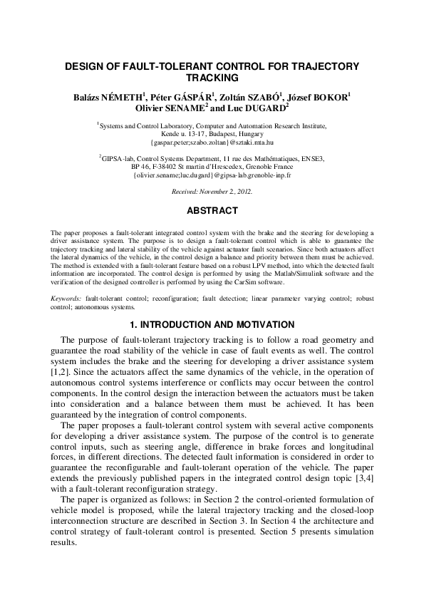 (PDF) Design of fault-tolerant control for trajectory tracking
