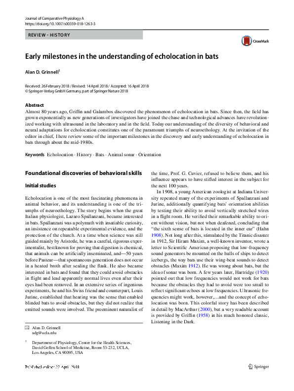 (PDF) Early milestones in the understanding of echolocation in bats