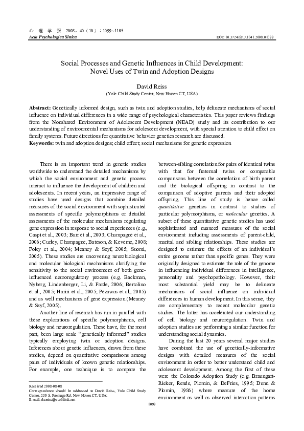 (PDF) Social Processes and Genetic Influences in Child Development ...