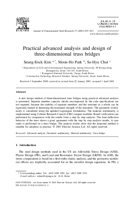 (PDF) Practical advanced analysis and design of three-dimensional truss ...