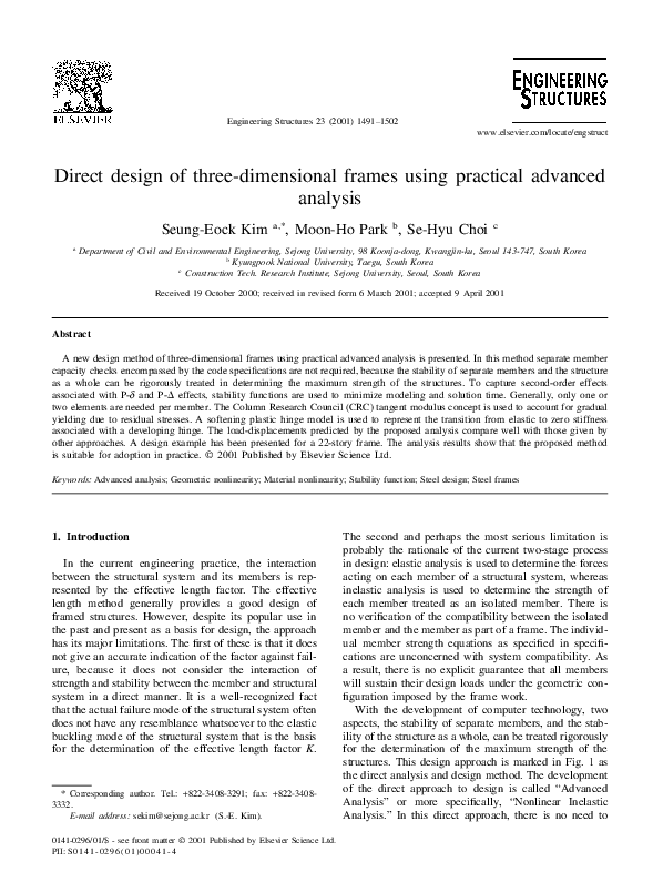 (PDF) Direct design of three-dimensional frames using practical ...