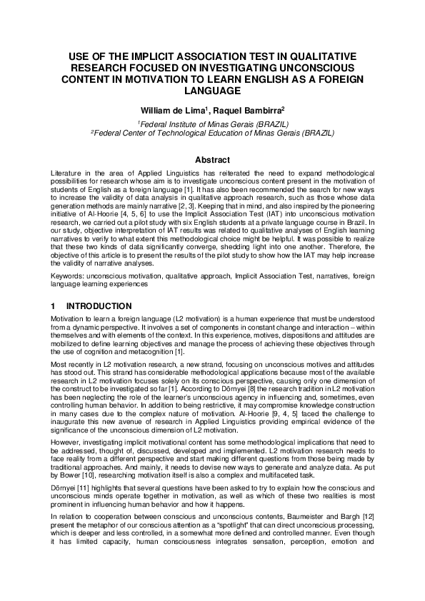 (PDF) USE OF THE IMPLICIT ASSOCIATION TEST IN QUALITATIVE RESEARCH ...