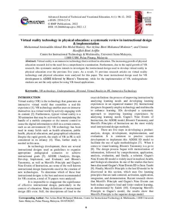 (PDF) Virtual reality technology in physical education: a systematic ...