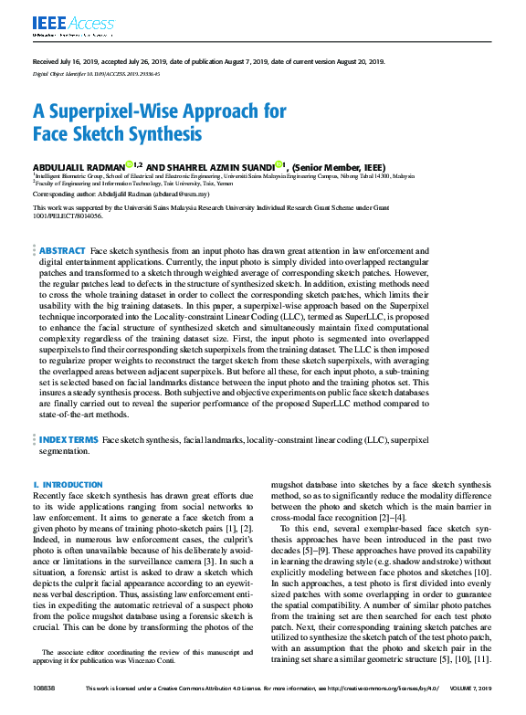 (PDF) A Superpixel-Wise Approach for Face Sketch Synthesis