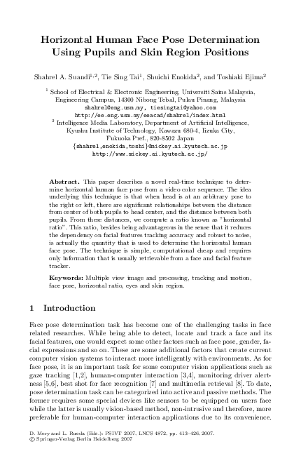 (PDF) Horizontal Human Face Pose Determination Using Pupils and Skin ...