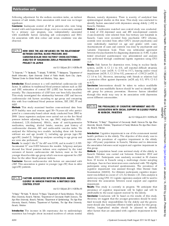 (PDF) SP1-72 Factors associated with depression among elderly in ...
