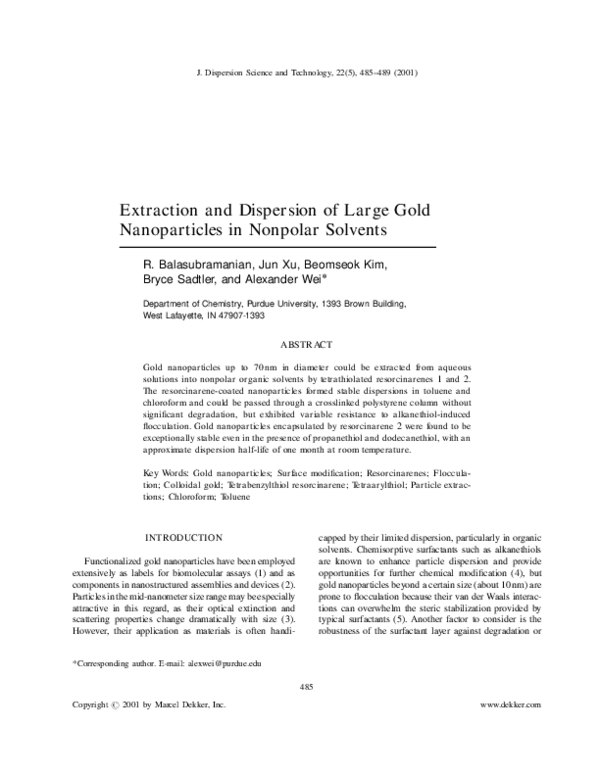 (PDF) Extraction and Dispersion of Large Gold Nanoparticles in Nonpolar ...