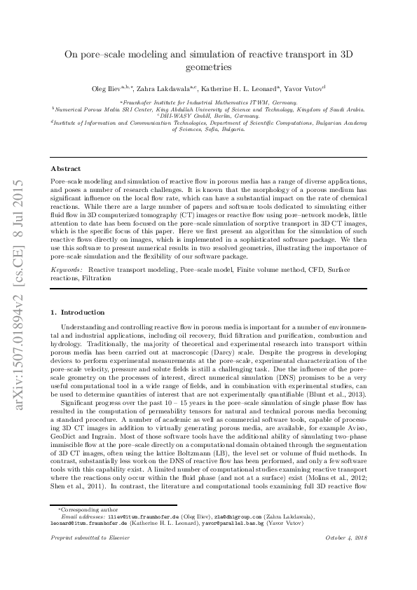 (PDF) On the Pore-Scale Modeling and Simulation of Reactive Transport ...