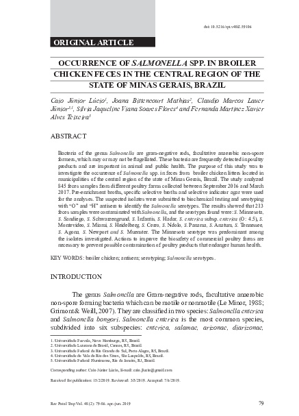 (PDF) Occurrence of Salmonella Spp. In Broiler Chicken Feces in the ...
