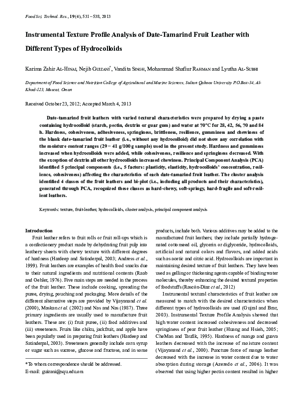 (PDF) Instrumental Texture Profile Analysis of DateTamarind Fruit