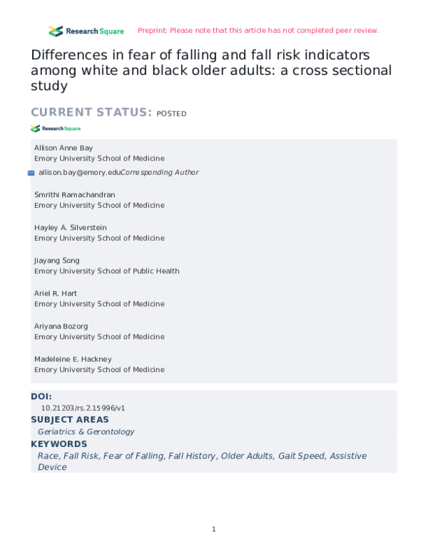 (PDF) Differences in fear of falling and fall risk indicators among ...