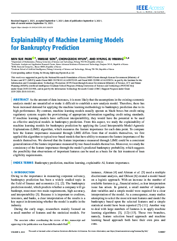 (PDF) Explainability of Machine Learning Models for Bankruptcy Prediction