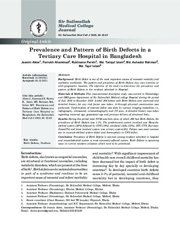 (PDF) Prevalence and Pattern of Birth Defects in a Tertiary Care ...