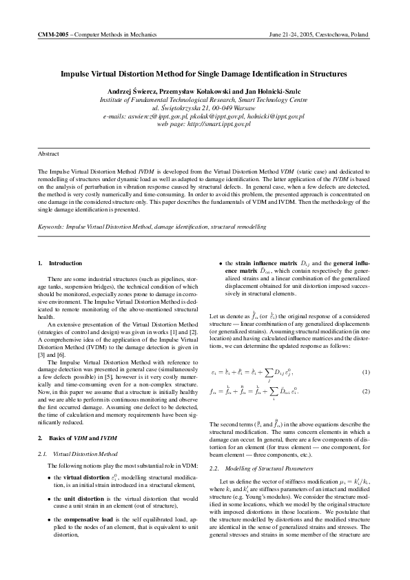 (PDF) Impulse Virtual Distortion Method for Single Damage ...