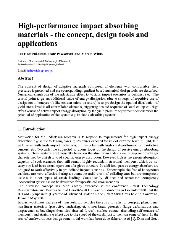 (PDF) High-Performance Impact Absorbing Materials — The Concept, Design ...