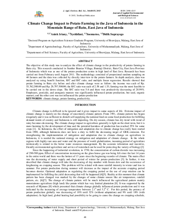(PDF) Climate Change Impact to Potato Farming in the Java of Indonesia ...