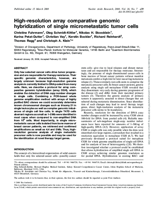 (PDF) High-resolution array comparative genomic hybridization analysis ...