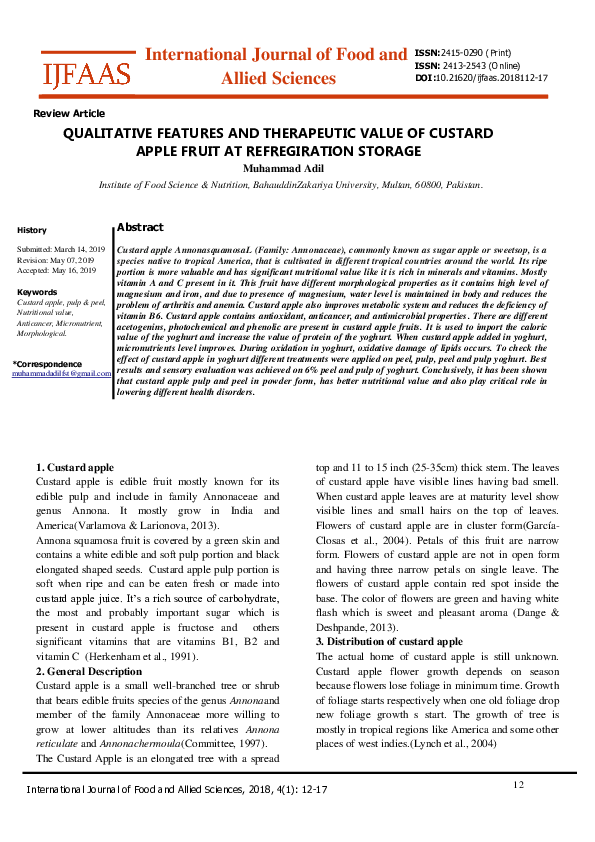(PDF) Fruit Crops: Custard Apple