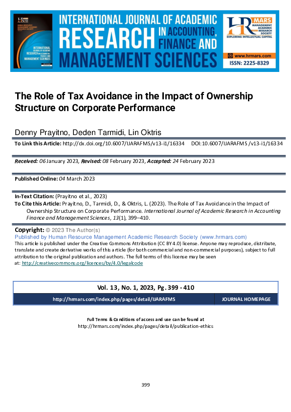 (PDF) The Role of Tax Avoidance in the Impact of Ownership Structure on ...