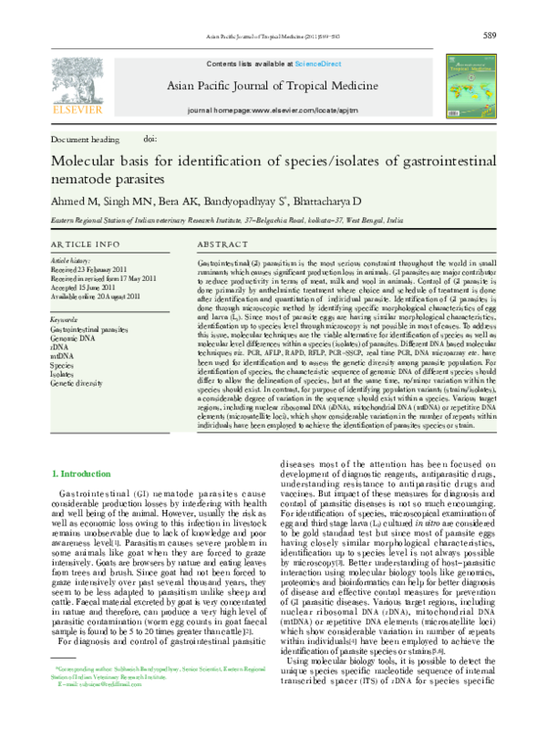 (PDF) Molecular basis for identification of species/isolates of ...
