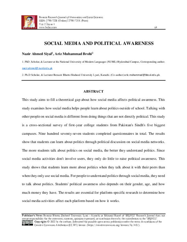 (PDF) SOCIAL MEDIA AND POLITICAL AWARENESS
