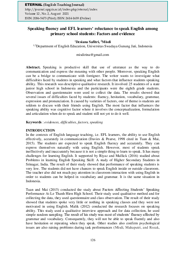 (PDF) Speaking fluency and EFL learners’ reluctance to speak english ...
