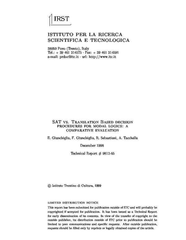 (PDF) SAT vs. Translation Based decision procedures for modal logics: a ...