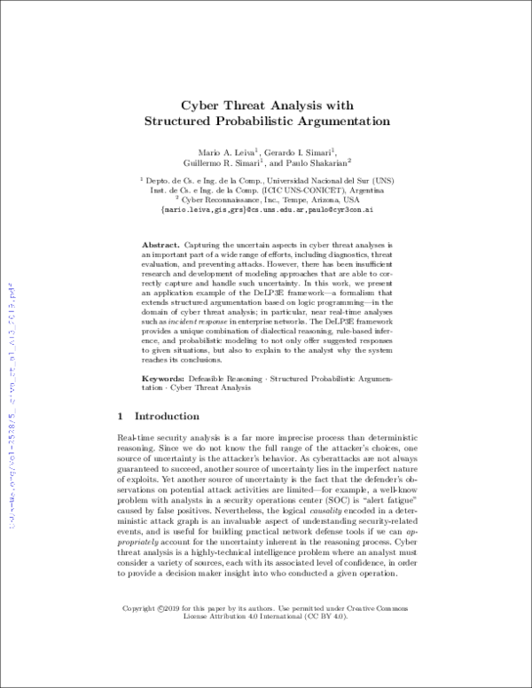 (PDF) Cyber Threat Analysis with Structured Probabilistic Argumentation