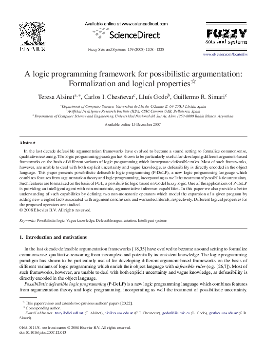 (PDF) A logic programming framework for possibilistic argumentation ...