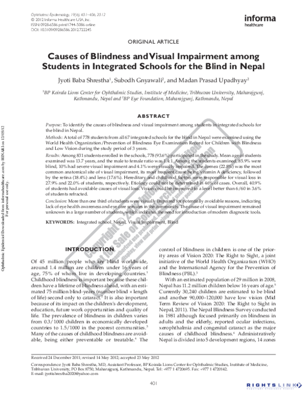 (PDF) Causes of Blindness and Visual Impairment among Students in ...