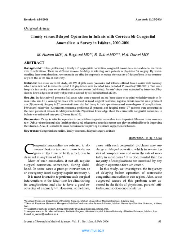 (PDF) Timely versus Delayed Operation in Infants with Correctable ...