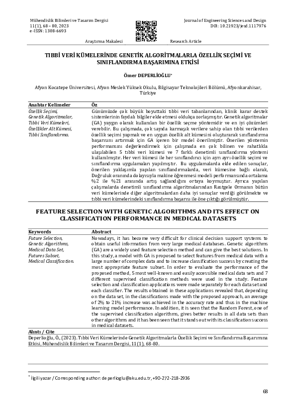 (PDF) Feature Selection with Genetic Algorithms and Its Effect on ...