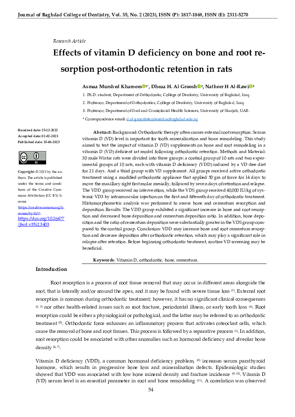 (PDF) Effects of vitamin D deficiency on bone and root re-sorption post ...